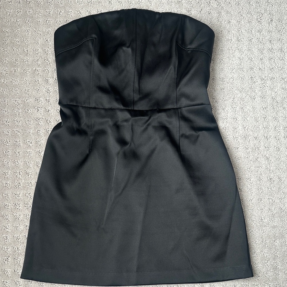 H&M Strapless Black Satin Mini Dress